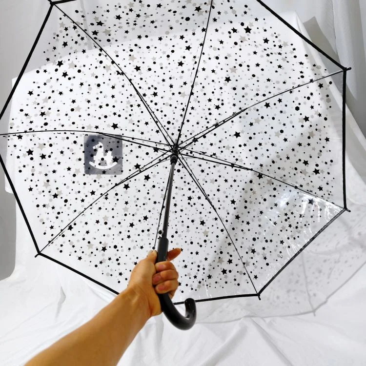 ร่มกันฝนก้านตรงโปร่งใสลายดาวเต็มฟ้า สำหรับผู้หญิง น้ำหนักเบาพิเศษ สไตล์เกาหลี ป่าสไตล์ ins เสริมความแข็งแรงกันลม สำหรับนักเรียนมัธยมปลาย
