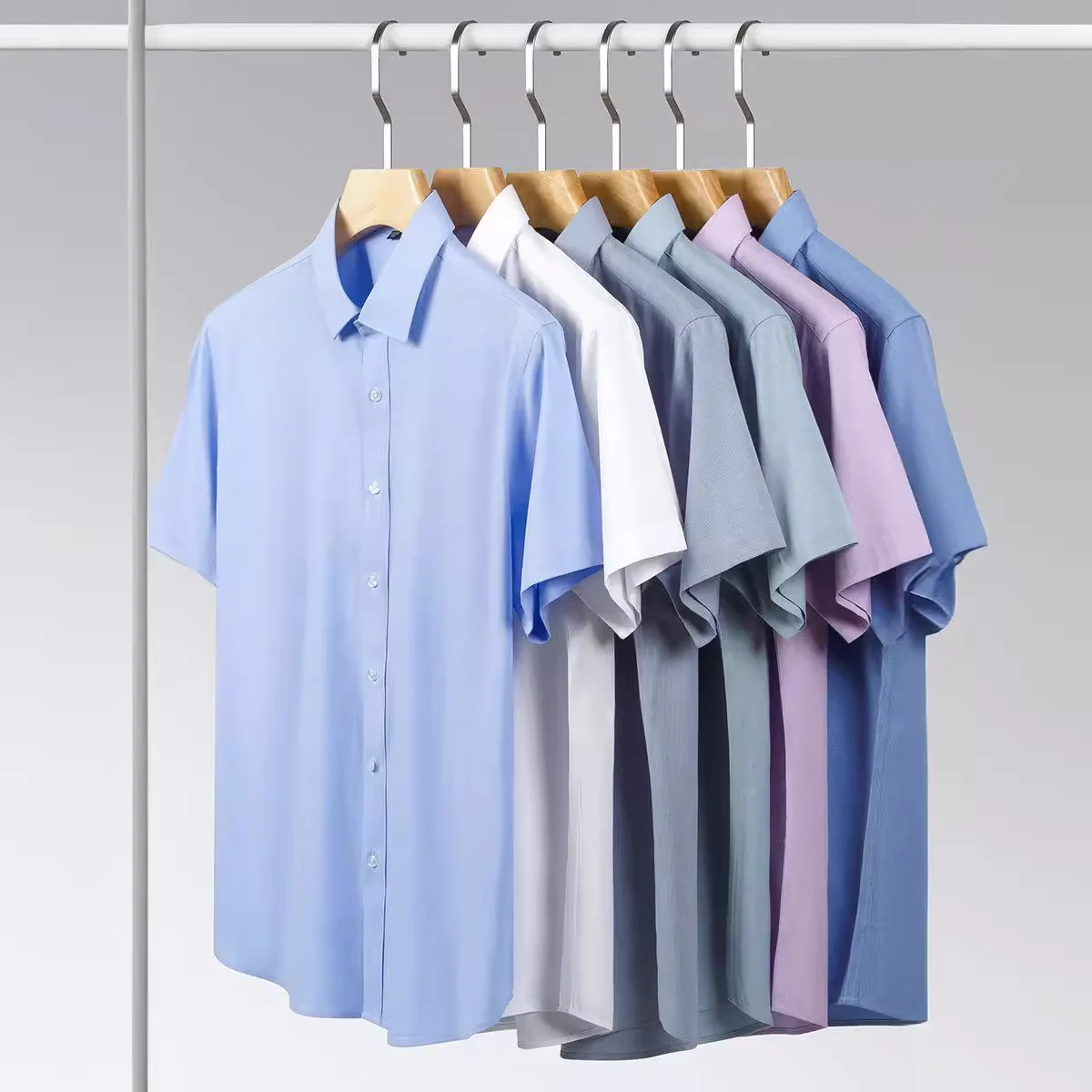เสื้อเชิ้ตแขนสั้นผู้ชายลายทอธุรกิจใส่ได้หลากหลาย ฤดูร้อนใหม่ สไตล์ธุรกิจลำลอง ทรงเข้ารูป กันยับ ดูแลรักษาง่าย