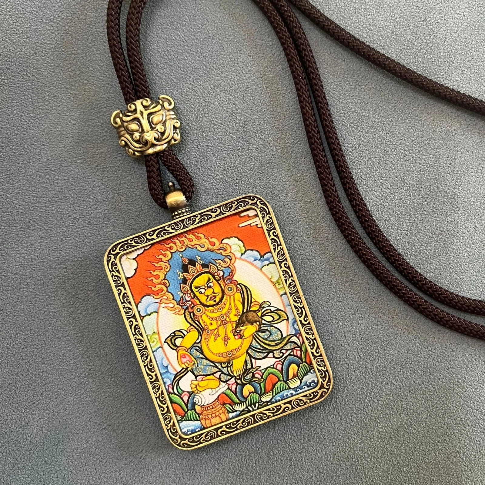 Five-Way God of Wealth Thangka Non-Hand-Painted Thangka Pendant Scenic Area Night Market Wealth-Attracting Accessory Souvenir