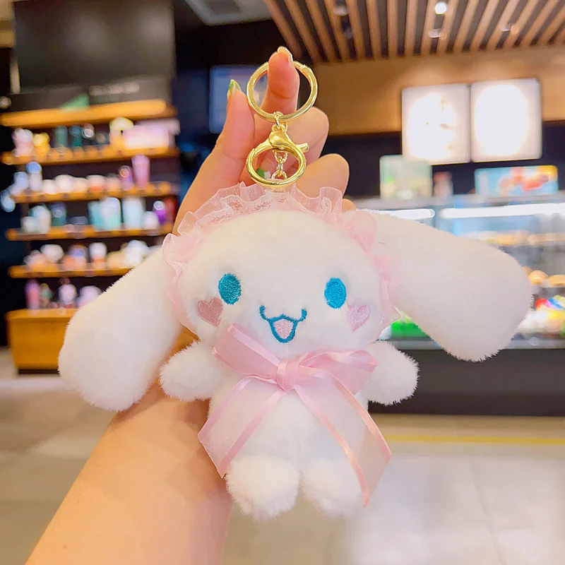 Mainan mewah boneka Cinnamoroll tangkap boneka comel rantai kunci hadiah kecil kartun loket beg