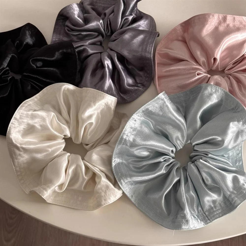 ยางรัดผมผ้าซาตินเงาแบบวินเทจฝรั่งเศส ที่รัดผมยางรัดผมสำหรับฤดูร้อน scrunchie