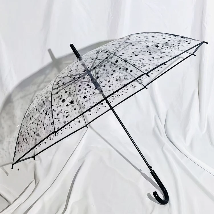 ร่มกันฝนก้านตรงโปร่งใสลายดาวเต็มฟ้า สำหรับผู้หญิง น้ำหนักเบาพิเศษ สไตล์เกาหลี ป่าสไตล์ ins เสริมความแข็งแรงกันลม สำหรับนักเรียนมัธยมปลาย