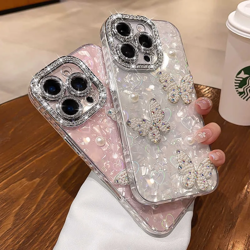 Gaya mewah ringan sesuai untuk sarung telefon Apple 17PROMAX 16 mutiara reben 15PRO rantai tangan kreatif 3D wanita