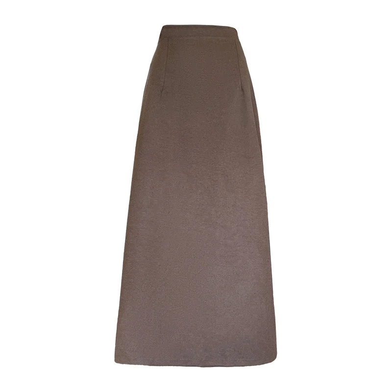 Women's Woolen Midi Skirt for Autumn and Winter, Slit Mid-Length Skirt, High Waist, Slimming, Plus Size, Fashionable and Versatile Bodycon Skirt