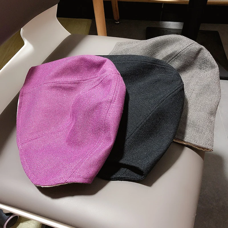 Mũ bucket đi biển mùa hè phong cách Nhật Bản bằng vải lanh cotton cho nữ, phiên bản Hàn Quốc ins, dễ phối đồ, thường ngày, đội hai mặt, màu tím