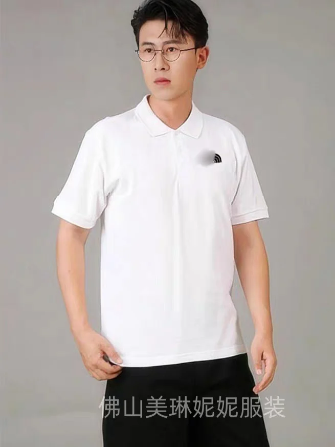 เสื้อยืดคอปกผู้ชาย TNF ชายหาดอเมริกาเหนือฤดูร้อน ปักลายแขนสั้น เสื้อโปโลลำลอง คู่รักสไตล์ฮิป สีพื้น ผู้หญิง แขนสั้นผู้ชาย