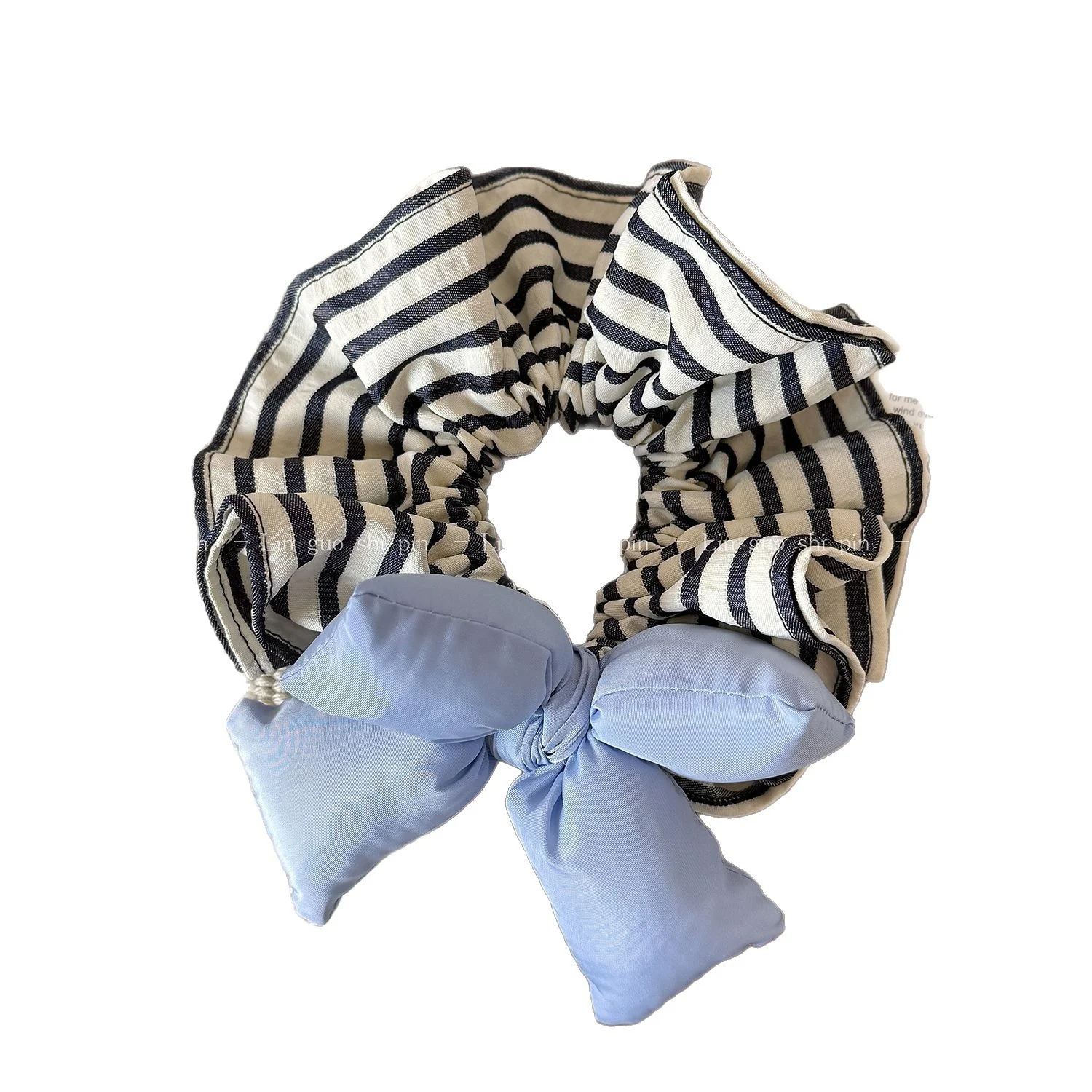 Striped padded cotton bow scrunchie 3D scrunchie