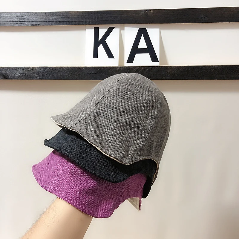 Mũ bucket đi biển mùa hè phong cách Nhật Bản bằng vải lanh cotton cho nữ, phiên bản Hàn Quốc ins, dễ phối đồ, thường ngày, đội hai mặt, màu tím