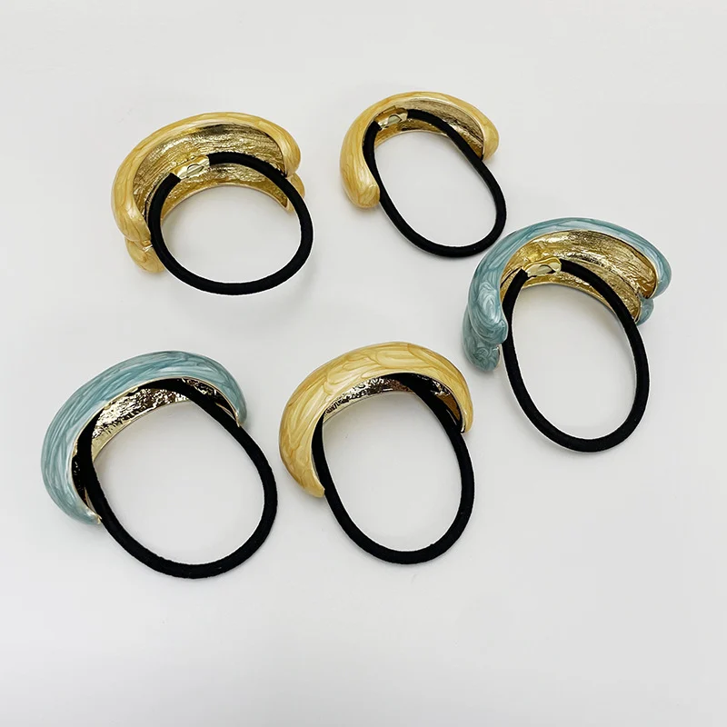 ที่คาดผมโลหะผสมสไตล์ยุโรปและอเมริกาประดับหยดสี ยางรัดผมแบบยูสำหรับมัดผมหางม้า เชือกมัดผม