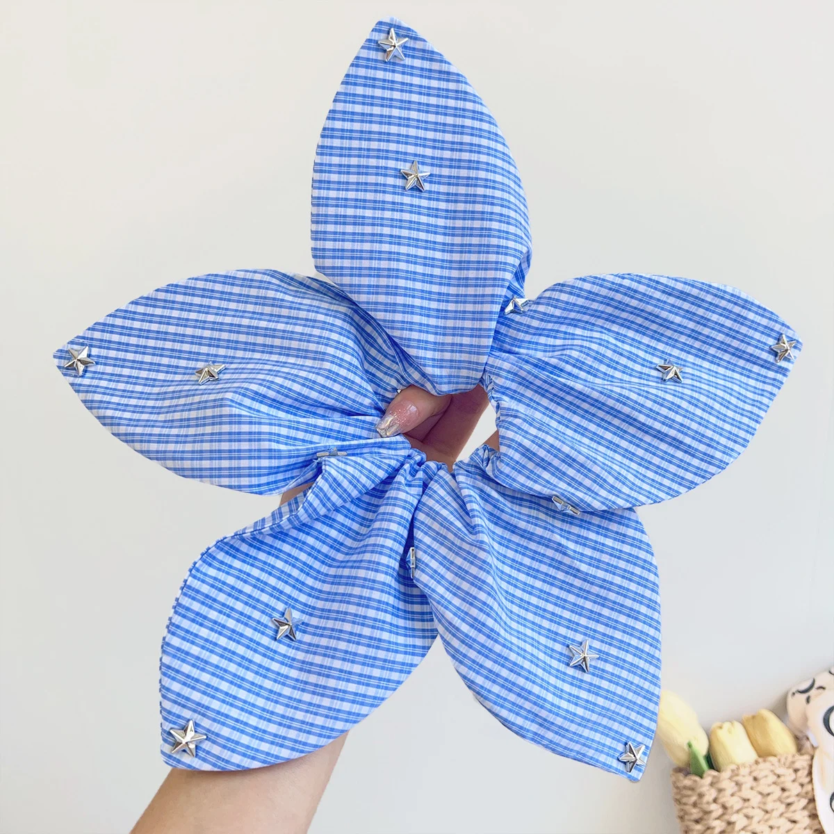 Korean-style handmade star flower plaid scrunchie hair tie head accessory
