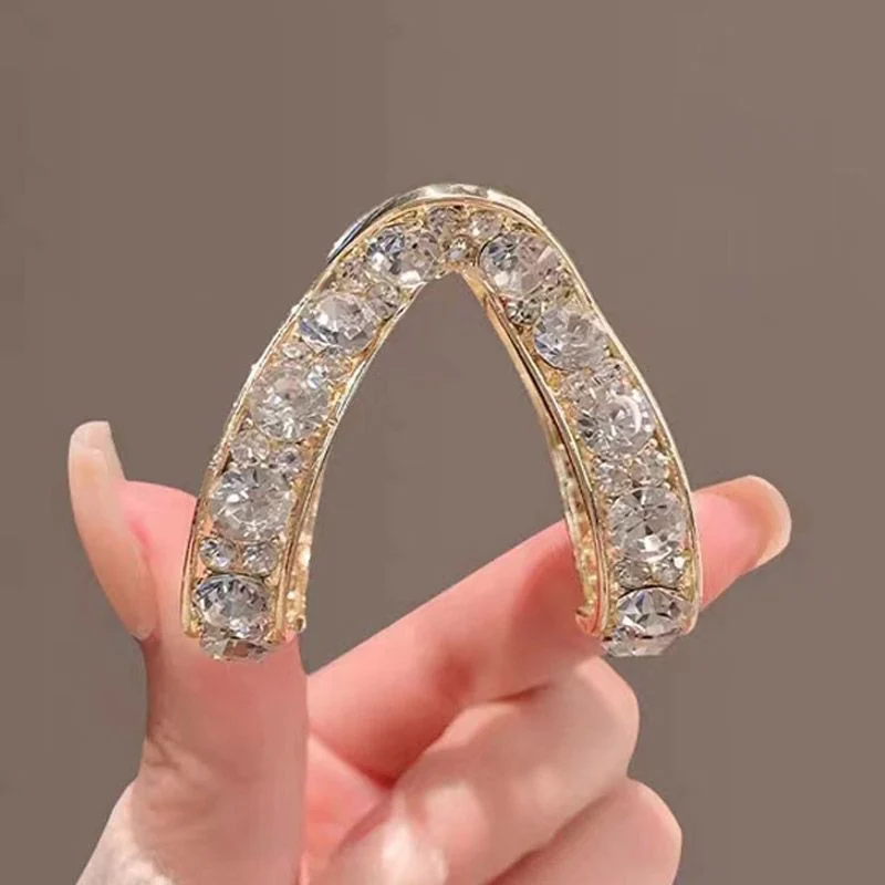 กิ๊บติดผมทรงหางม้าสูงรูปตัว V กิ๊บติดผมครึ่งรวบประดับ rhinestone สำหรับผู้หญิง เครื่องประดับเกล้าผม