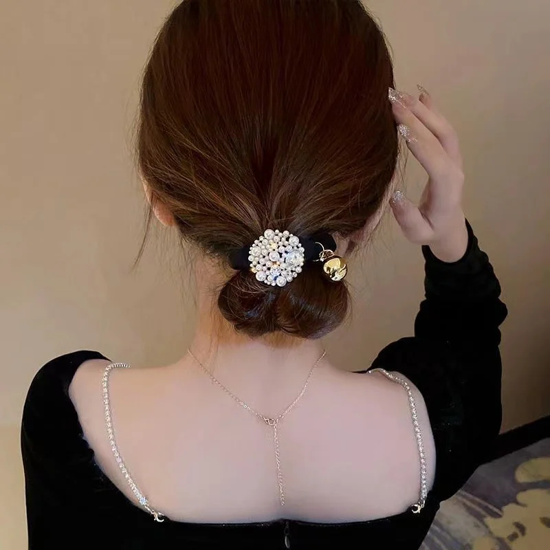 ยางรัดผมมวยเกาหลี หนังยางติดผมมุกหรูหรา เครื่องประดับผม ยางรัดผมสำหรับผู้หญิง