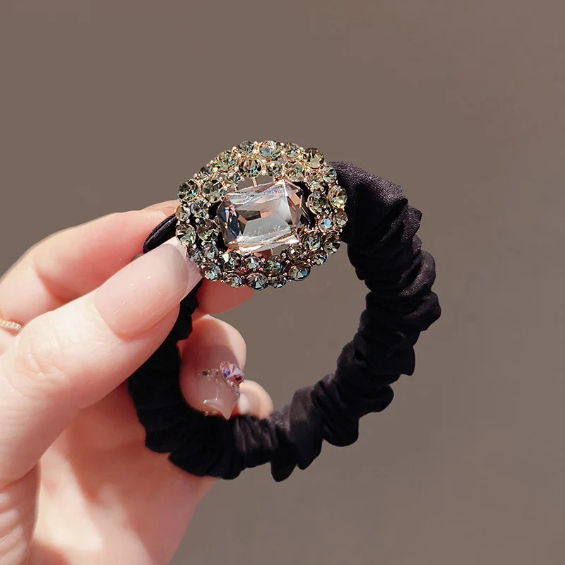 Rhinestone floral hair tie hair rope for tying hair scrunchie women's hair elastic high elasticity durable hair rope