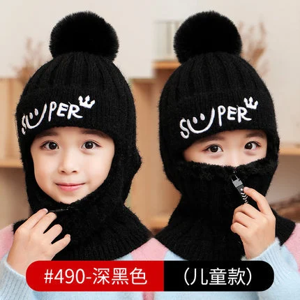 หมวกชิ้นเดียวสำหรับแม่และลูกสำหรับผู้หญิงในฤดูใบไม้ร่วงและฤดูหนาวพร้อมกำมะหยี่ป้องกันหูและผ้าพันคอคออบอุ่นหมวกชิ้นเดียวฤดูหนาวกันลมหมวกถักขนสัตว์