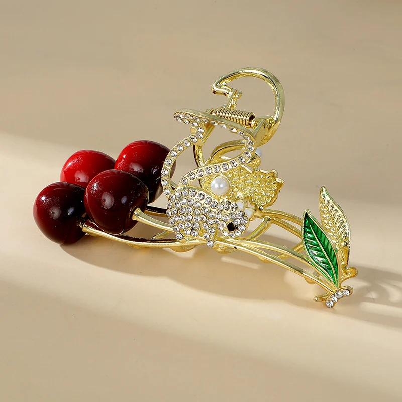 Hair clip squirrel rabbit cherry claw clip cherry hair clip women cherry shark clip cherry headpiece