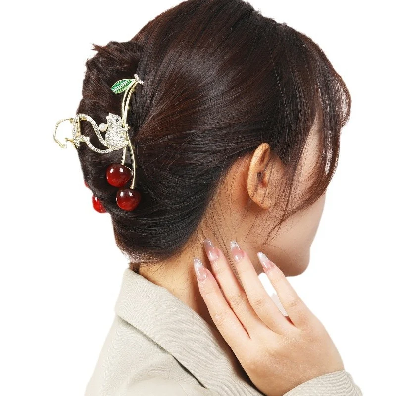 Hair clip squirrel rabbit cherry claw clip cherry hair clip women cherry shark clip cherry headpiece