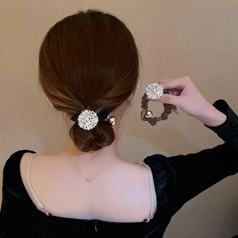 ยางรัดผมมวยเกาหลี หนังยางติดผมมุกหรูหรา เครื่องประดับผม ยางรัดผมสำหรับผู้หญิง