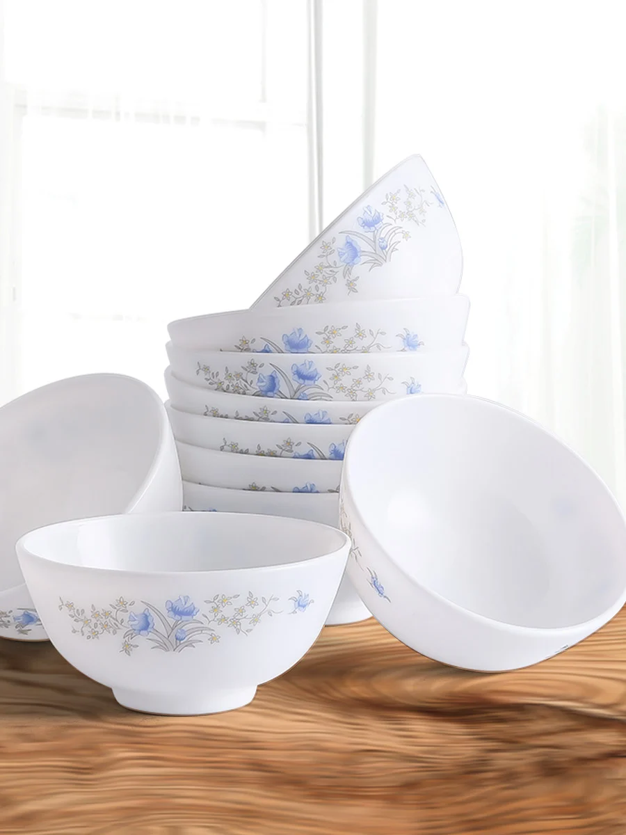 White Jade glass porcelain rice bowl meal treasure white jade porcelain bowl eating ចានស៊ុប ចានតូច មីក្រូវ៉េវ រៀបចំចានកែវនៅផ្ទះ