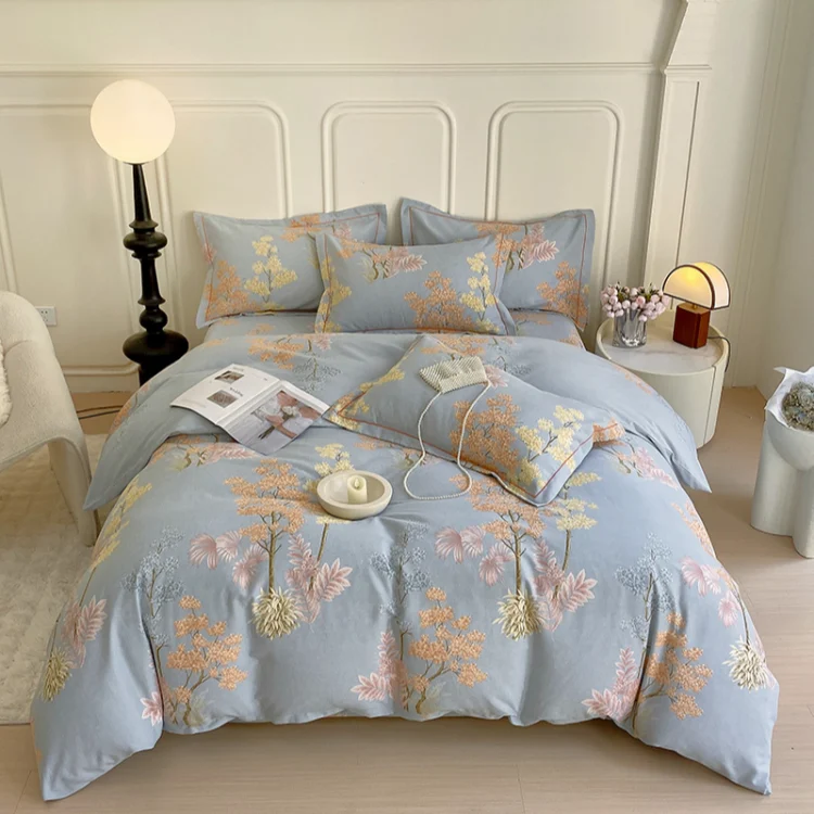 ชุดเครื่องนอน 4 ชิ้นผ้าฝ้ายแท้ ชุด 3 ชิ้นผ้าฝ้ายแท้ผิวด้าน ปลอกผ้านวม ผ้าปูที่นอน ชุดเครื่องนอน 4 ชิ้น ขายปลีก