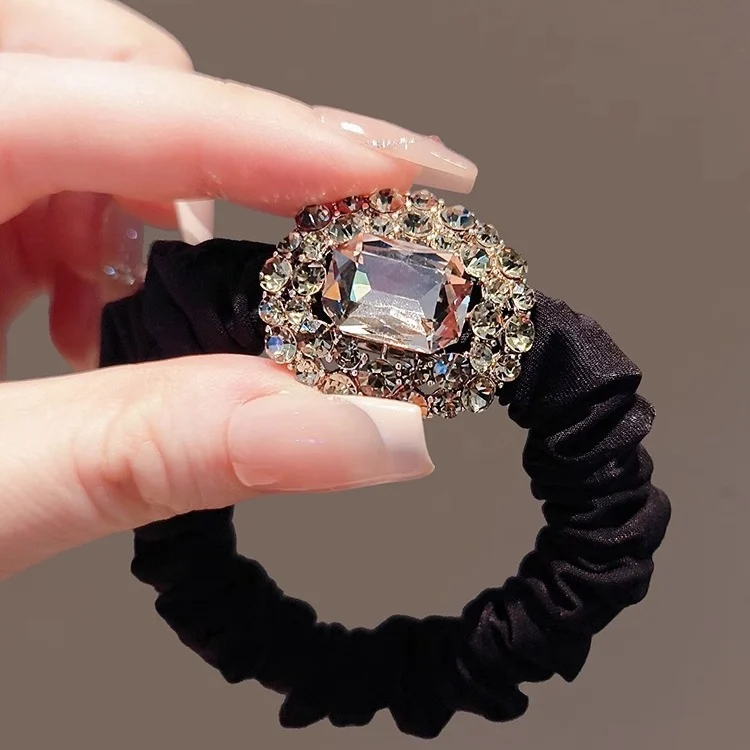 Rhinestone floral hair tie hair rope for tying hair scrunchie women's hair elastic high elasticity durable hair rope