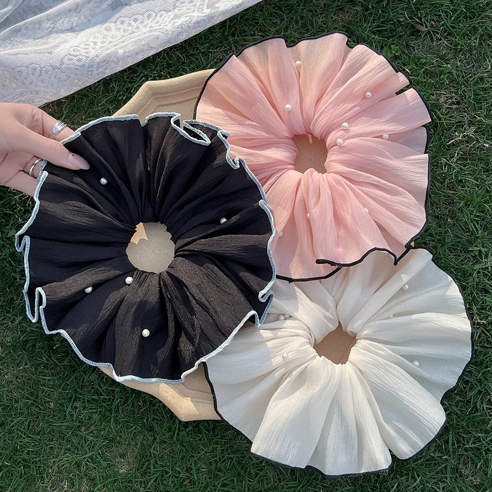 Gelang rambut chiffon besar dengan reben busur, aksesori rambut sanggul, gelang rambut besar