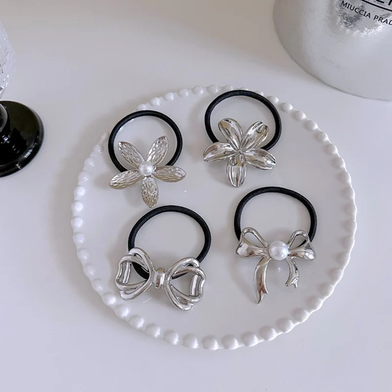 Gelang getah rambut fesyen mewah ringan mutiara reben busur tali bulat wanita mengikat rambut ekor kuda tinggi tali rambut aloi