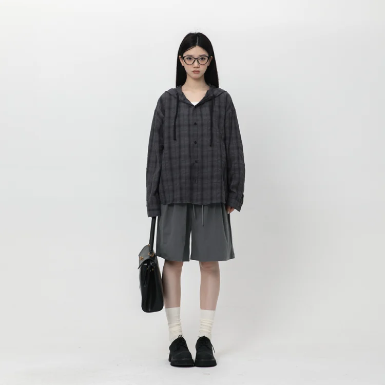 Hooded Plaid Sun Protection Long-Sleeve Shirt for Men and Women, Summer Relaxed Loose Casual Couple Shirt Jacket