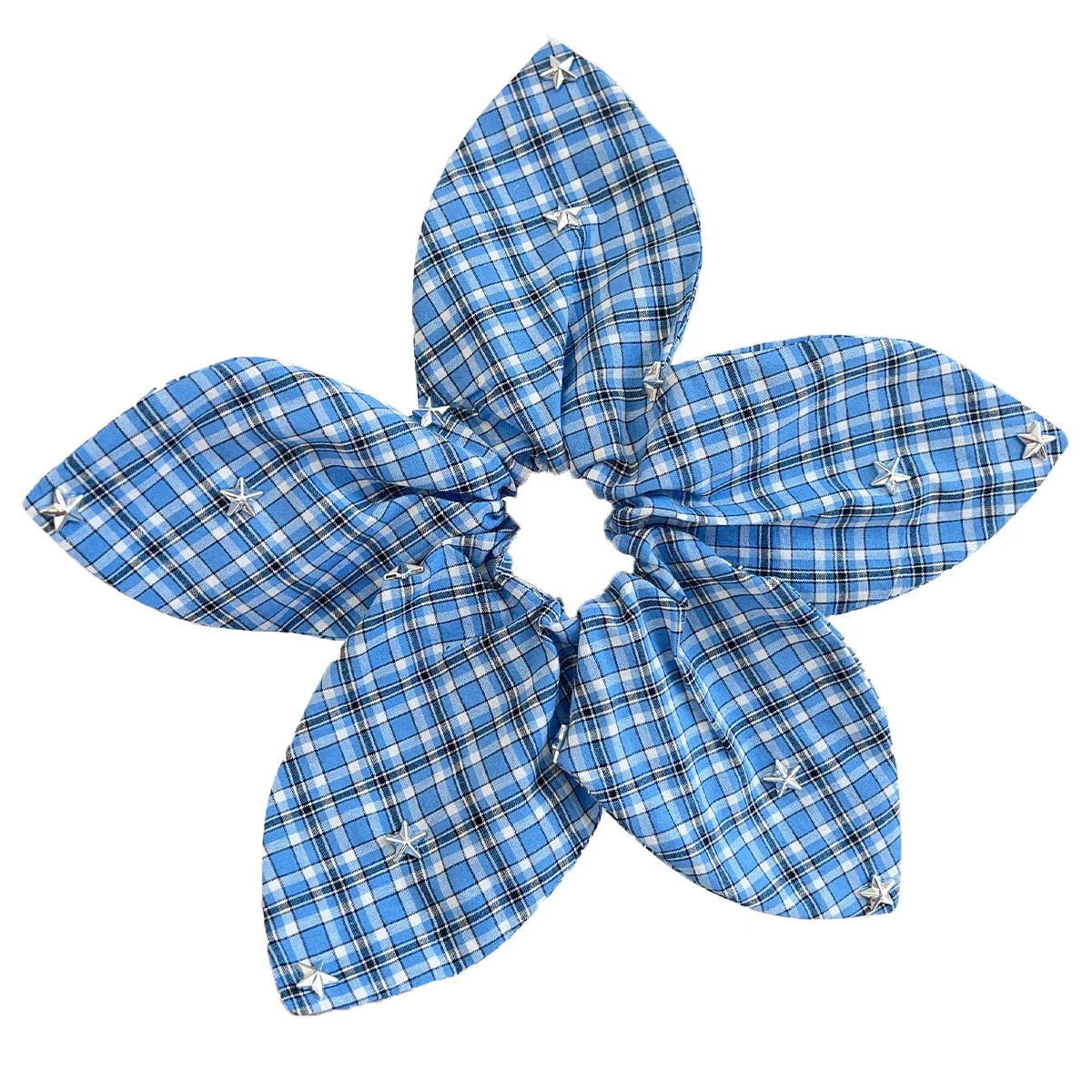 Korean-style handmade star flower plaid scrunchie hair tie head accessory