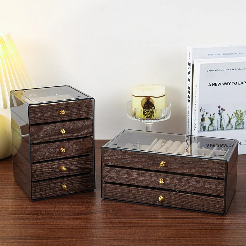 Walnut grain multi-layer large-capacity jewelry box high-end bracelet earrings large-capacity retro jewelry storage box dust-proof