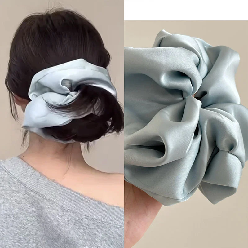 Gelang rambut satin Korea warna pepejal anjal tinggi untuk sanggul hiasan rambut aksesori rambut