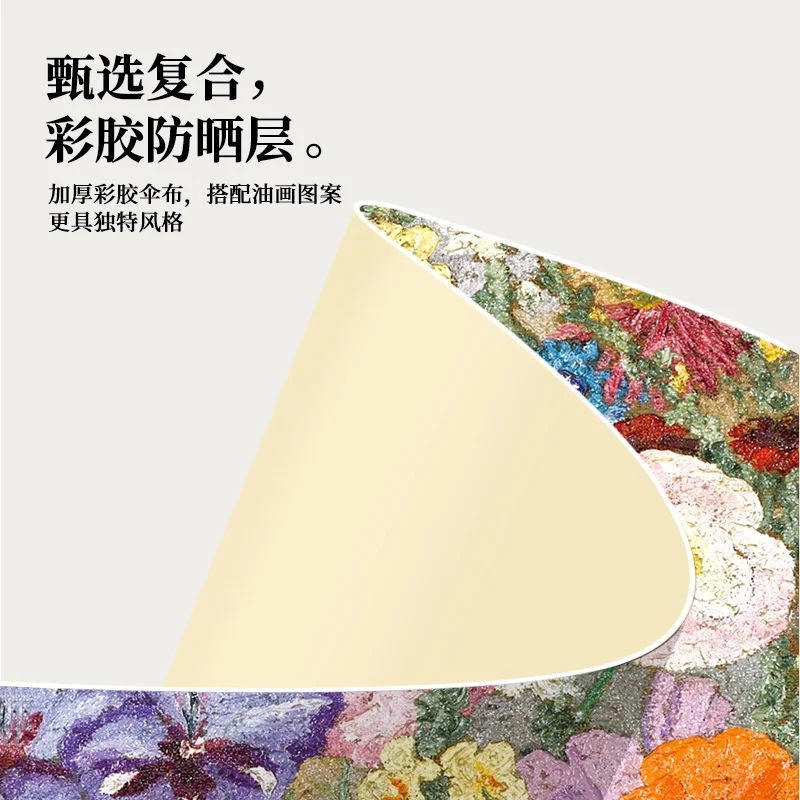 ร่มกันแดดพับได้สำหรับผู้หญิง 16 ซี่ เคลือบสีรุ้ง ลายภาพวาดสีน้ำมัน กันแดด สไตล์วินเทจ ด้ามไม้ ร่มของขวัญ 1 ชิ้น
