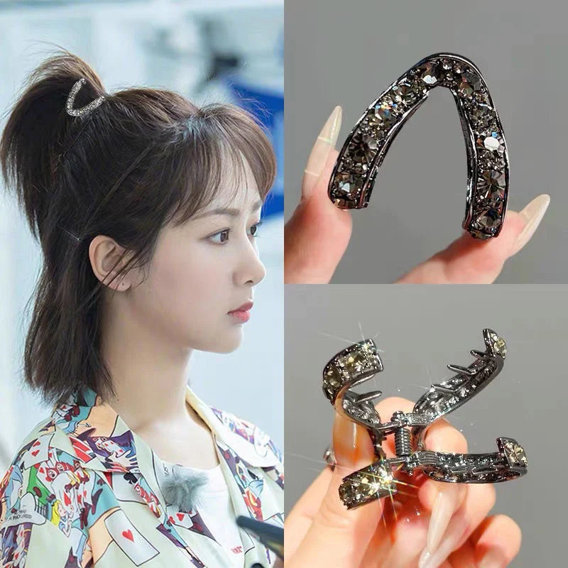 กิ๊บติดผมทรงหางม้าสูงรูปตัว V กิ๊บติดผมครึ่งรวบประดับ rhinestone สำหรับผู้หญิง เครื่องประดับเกล้าผม