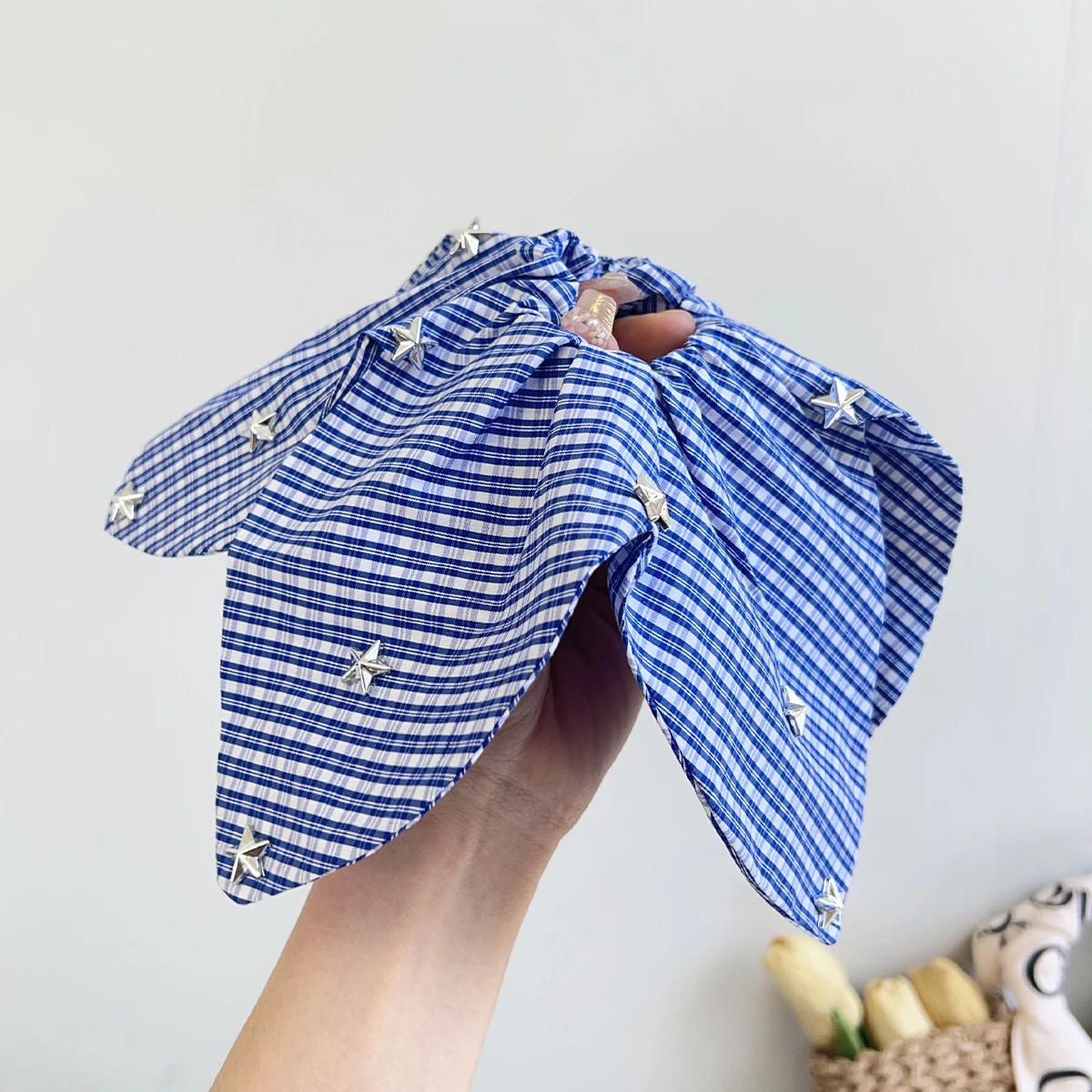 Korean-style handmade star flower plaid scrunchie hair tie head accessory