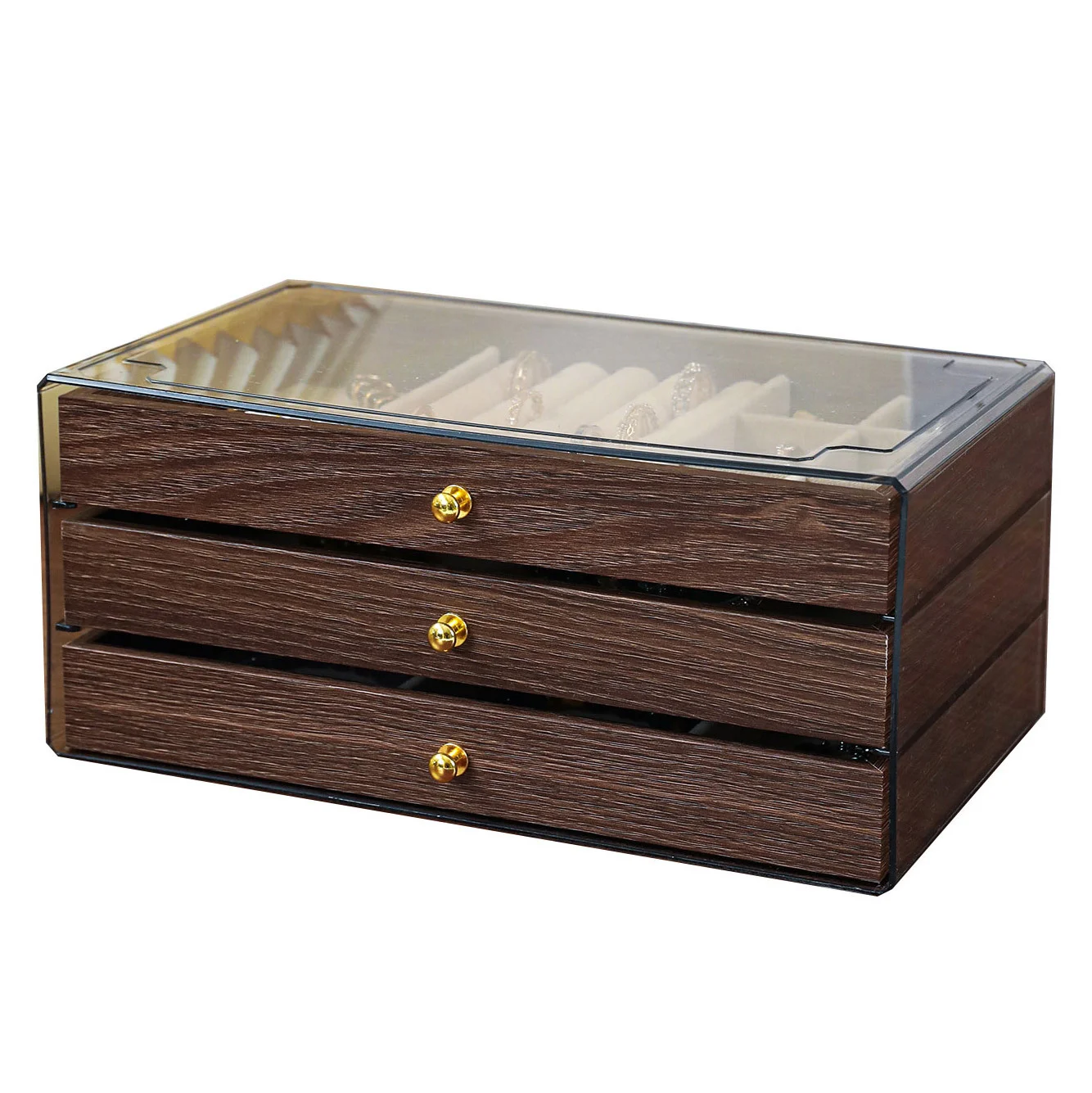 Walnut grain multi-layer large-capacity jewelry box high-end bracelet earrings large-capacity retro jewelry storage box dust-proof
