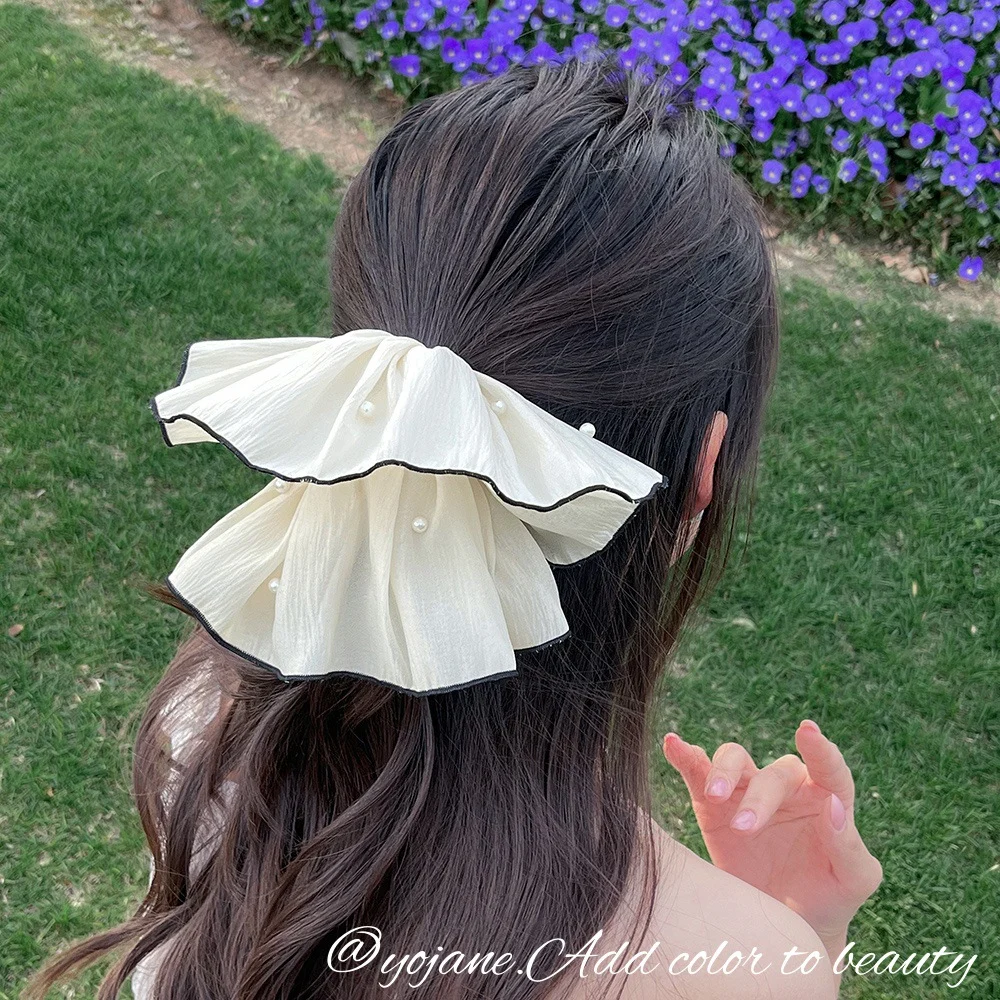 Gelang rambut chiffon besar dengan reben busur, aksesori rambut sanggul, gelang rambut besar