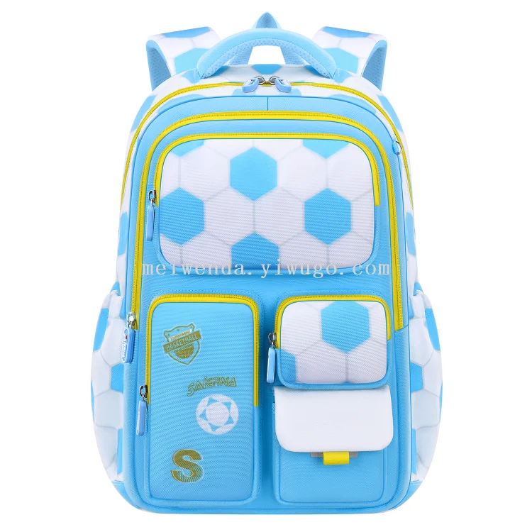 Set beg sekolah tiga helai beg galas fesyen bola sepak untuk pelajar, kapasiti besar, banyak petak, mudah disimpan, tahan calar dan tahan lasak, beg galas berkualiti