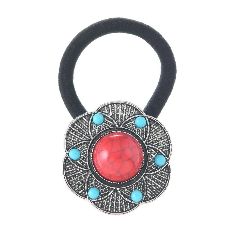 Dây buộc tóc phong cách dân tộc bạc cổ giả đá turquoise phong cách Bohemian dây buộc tóc hoa phụ kiện tóc