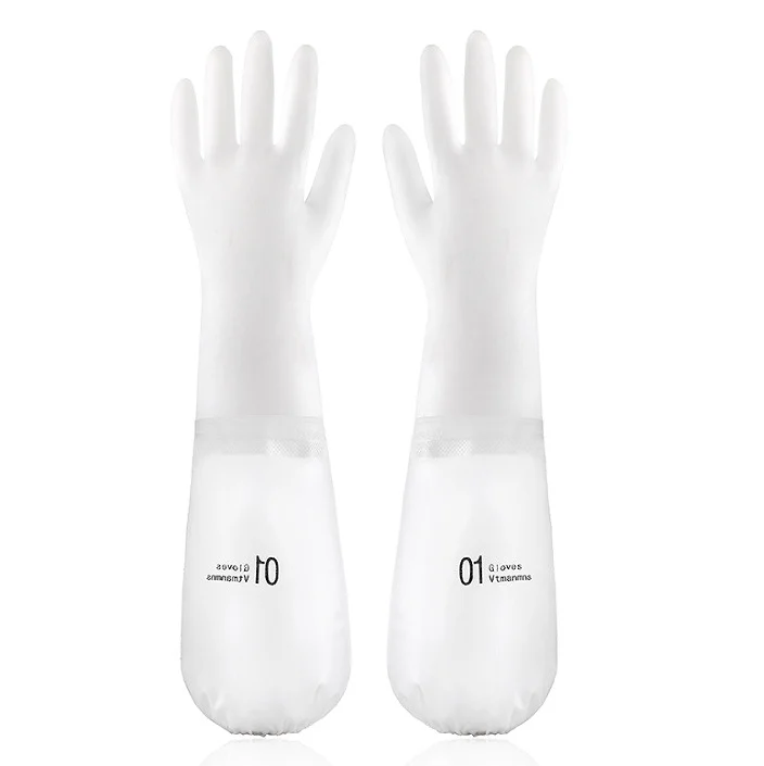 Fleece-Lined Dishwashing Gloves for Household Chores, Extra-Long Rubber Kitchen Waterproof Cleaning Gloves for Cleaning, Washing Vegetables, Washing Dishes, and Home Laundry