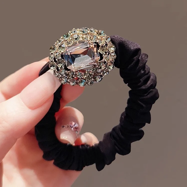 Rhinestone floral hair tie hair rope for tying hair scrunchie women's hair elastic high elasticity durable hair rope