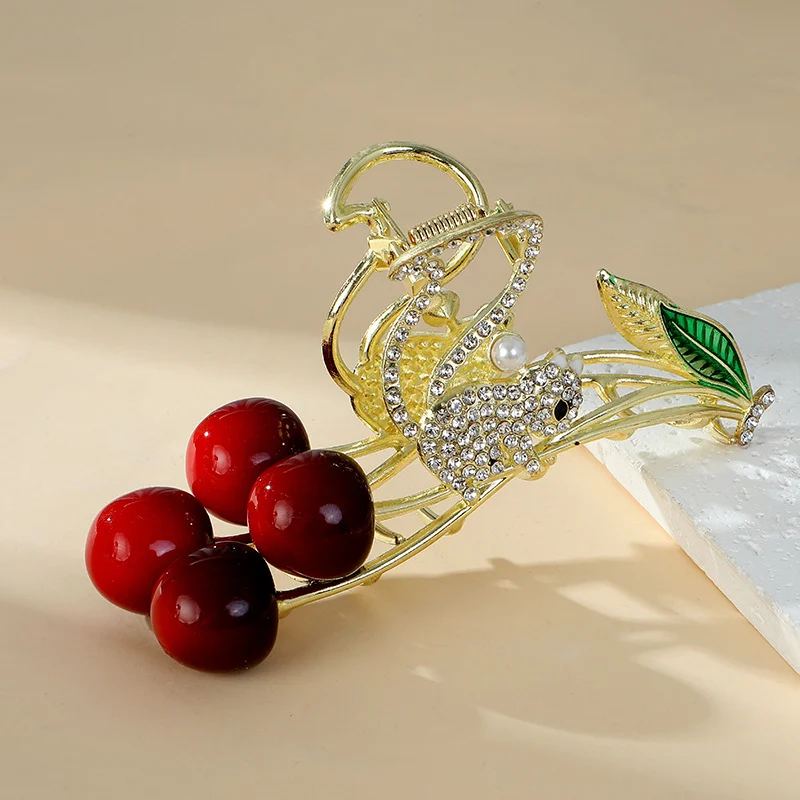 Hair clip squirrel rabbit cherry claw clip cherry hair clip women cherry shark clip cherry headpiece