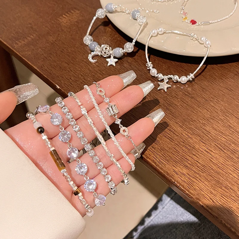 ខ្សែដៃគុជខ្យងកូរ៉េ niche versatile high-end exquisite zircon love bracelet temperament bow bracelet