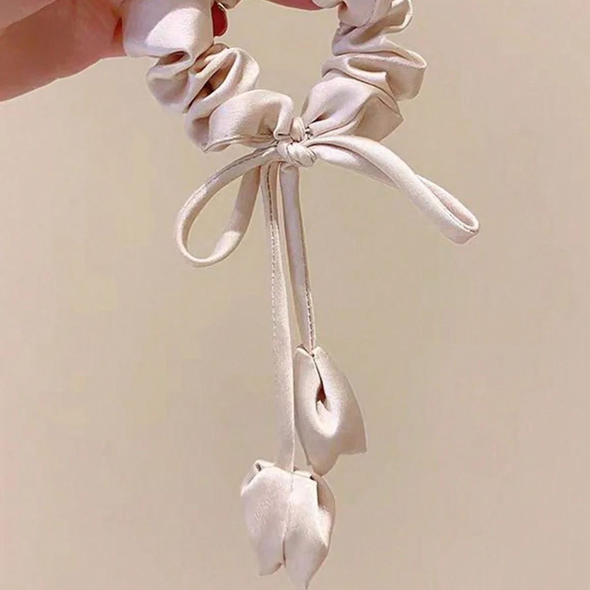 Korean-style tulip ribbon scrunchie, fragrant style tassel hair tie, fabric hair rope hair accessory