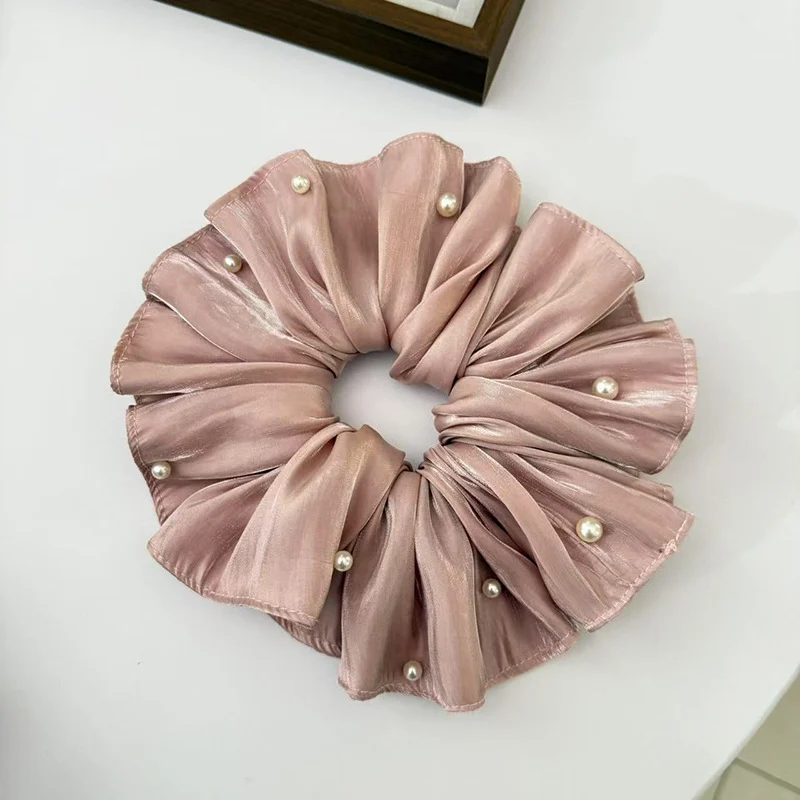 Korean-style hair accessories hair ties ruched scrunchies pearl hair flowers large pearl scrunchies