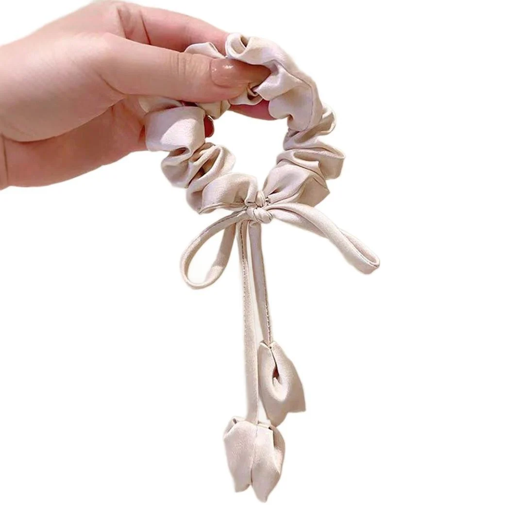 Korean-style tulip ribbon scrunchie, fragrant style tassel hair tie, fabric hair rope hair accessory
