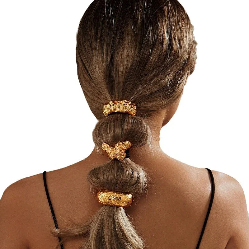 European and American irregular metal hair ties, ruched hair accessories, hair ornaments, bun-making elastic hair bands, hair ropes