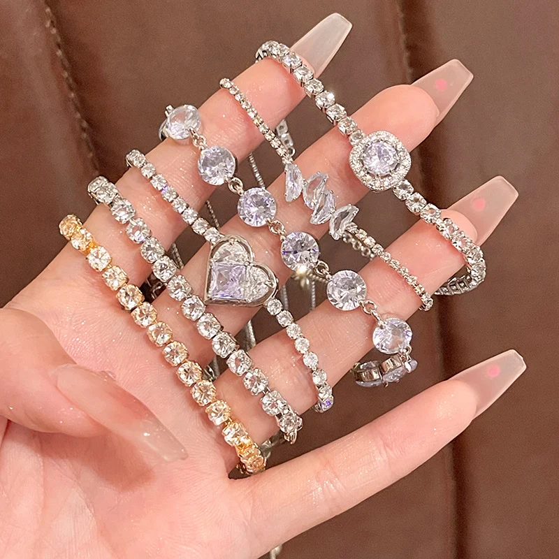 ខ្សែដៃគុជខ្យងកូរ៉េ niche versatile high-end exquisite zircon love bracelet temperament bow bracelet