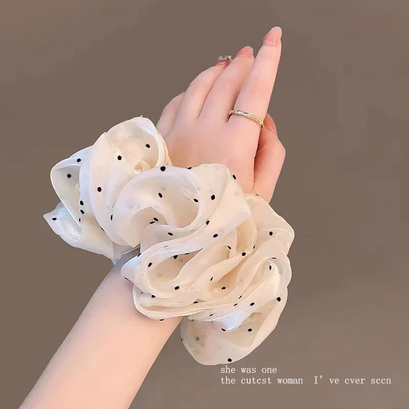 French-style polka dot oversized scrunchie pearlescent yarn gradient elegant bun hair tie ponytail hair rope hair accessory