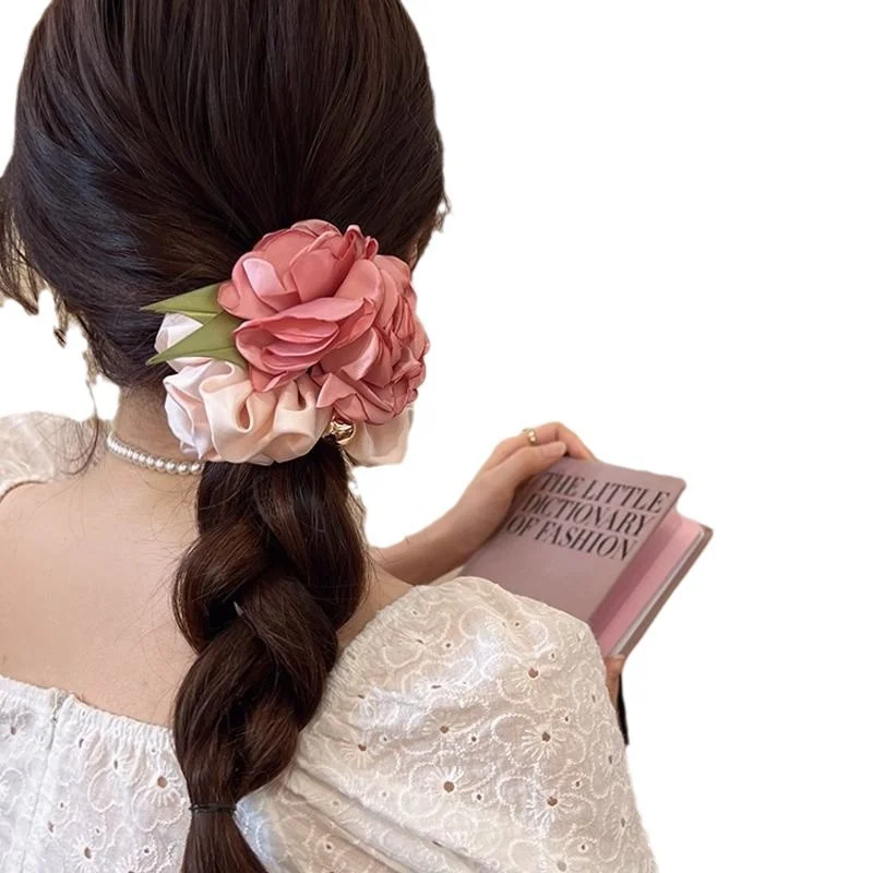 Rose flower scrunchie camellia hair tie floral retro girly hair band hair rope