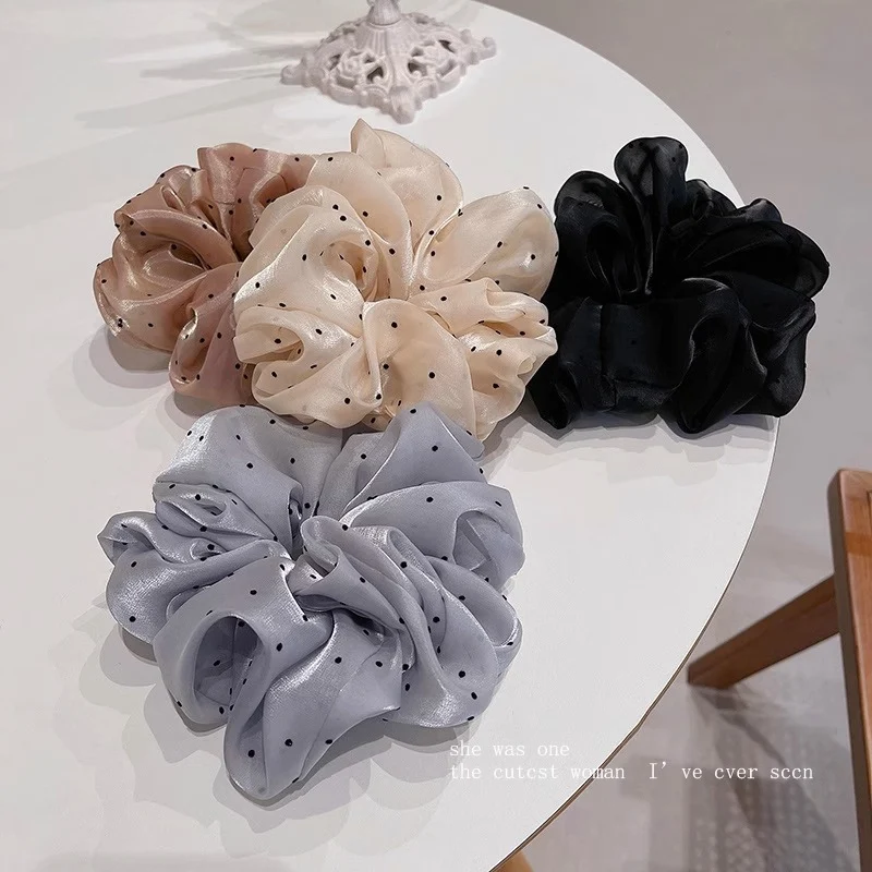 French-style polka dot oversized scrunchie pearlescent yarn gradient elegant bun hair tie ponytail hair rope hair accessory