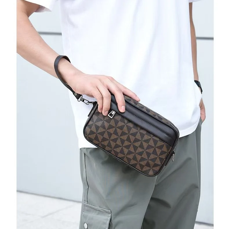 Quality Men's Bag Free Shipping Messenger Crossbody Bag Waist Bag Korean Style Men's One-Shoulder Plaid Clutch Handbag Hand-Carry Bag